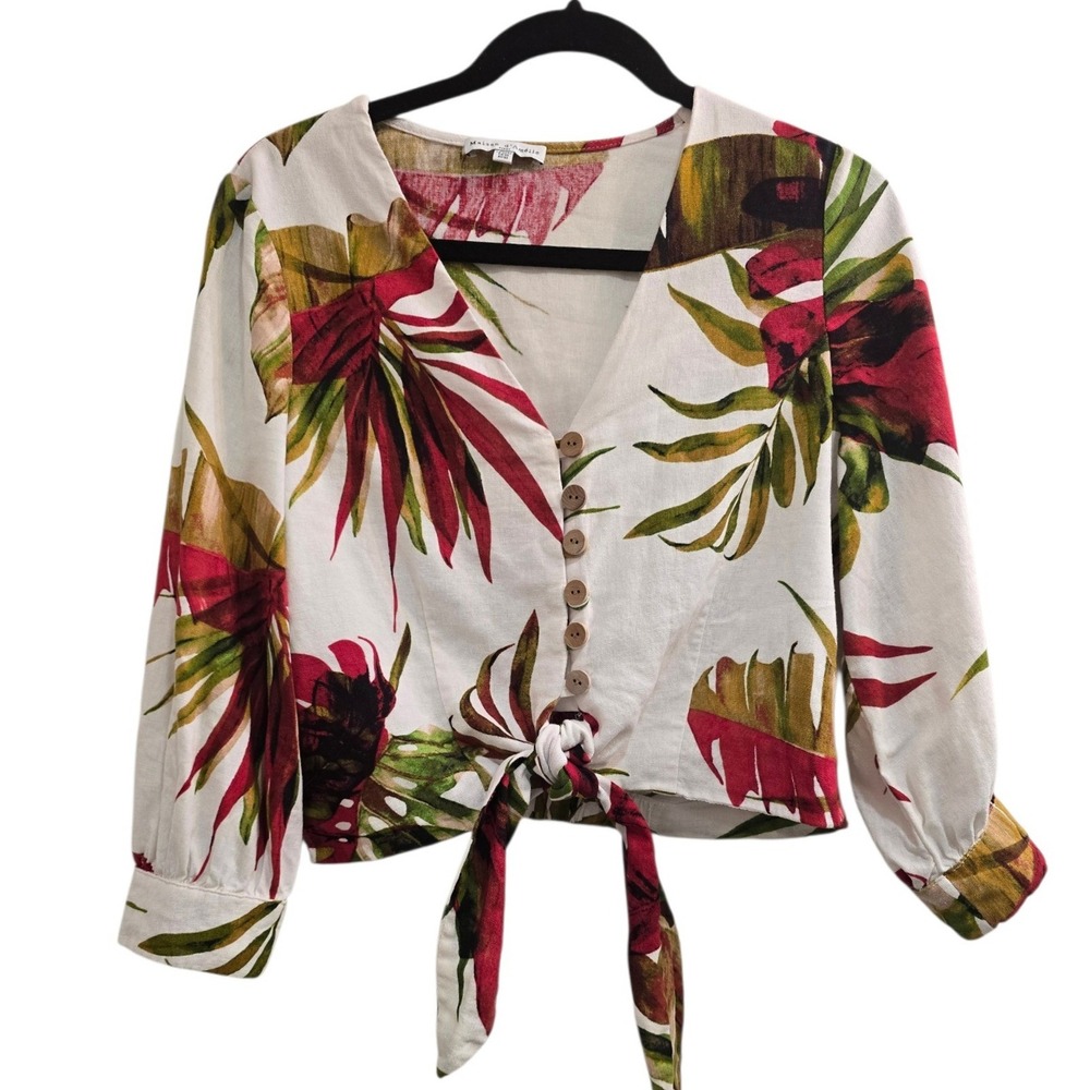 Maison d'Amélie Paris Linen Blend Tropical Floral Tie XS Boho Cottagecore Resort